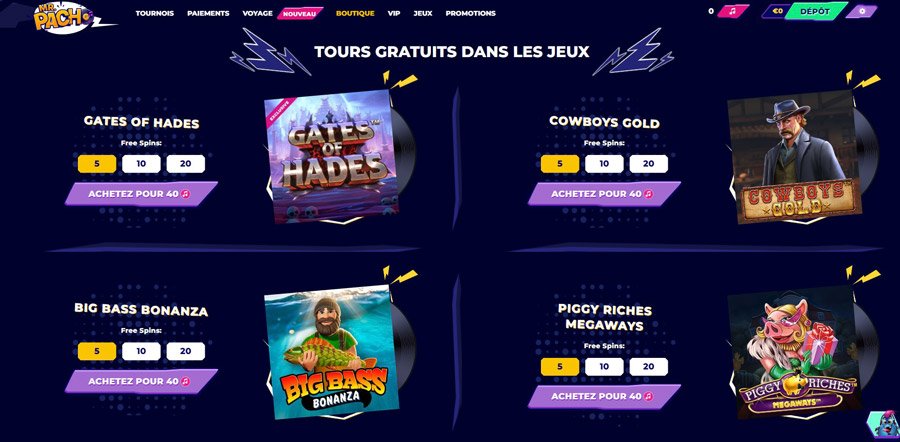 Boutique de tours gratuits MrPacho Casino