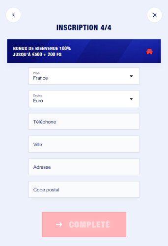 Page d'inscription 4 Bankonbet