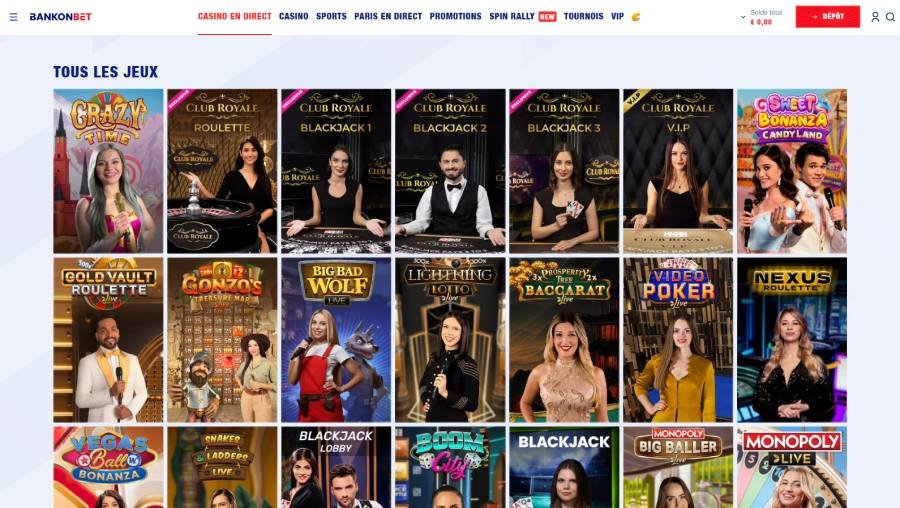 Les différents jeux de casino en direct disponibles sur le casino en ligne Bankonbet