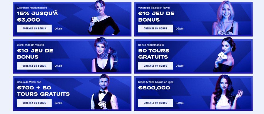 Visuel des différents bonus disponibles sur le casino en ligne Bankonbet