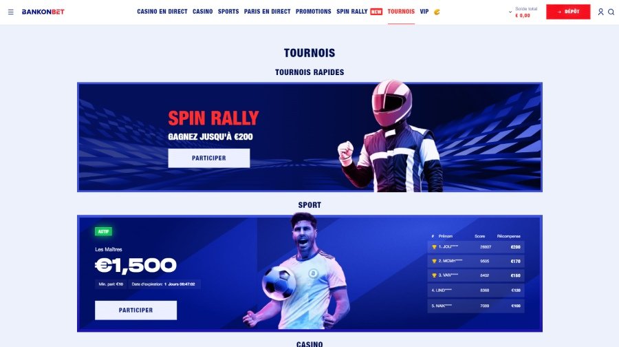 Les tournois disponibles sur le casino en ligne Bankonbet
