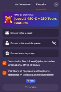 Coolzino Casino Inscription première étape choix du bonus