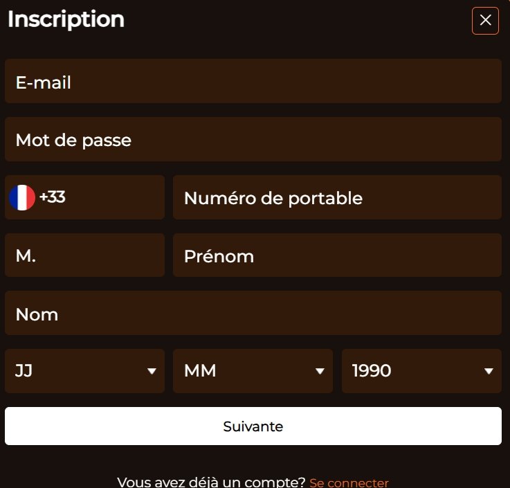 Page d'inscription du casino en ligne MaxiBet casino étape 1