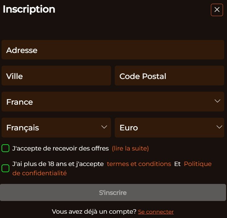 Page d'inscription du casino en ligne MaxiBet casino étape 2