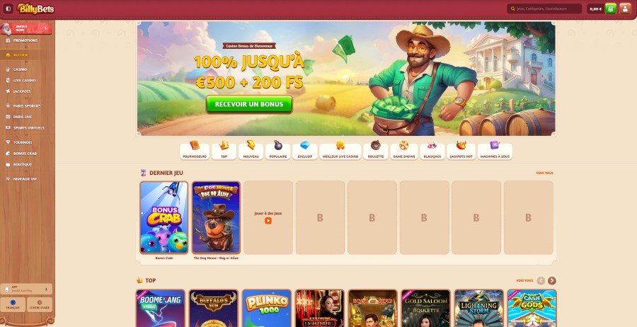 Casino BillyBets page d'accueil