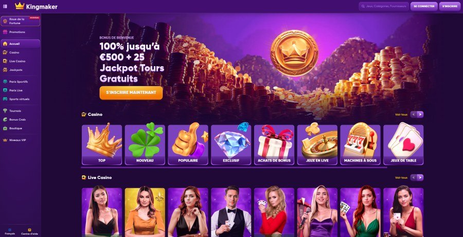 Kingmaker Casino page d'accueil