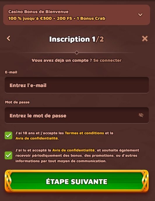 Viking Luck Casino inscription étape 1
