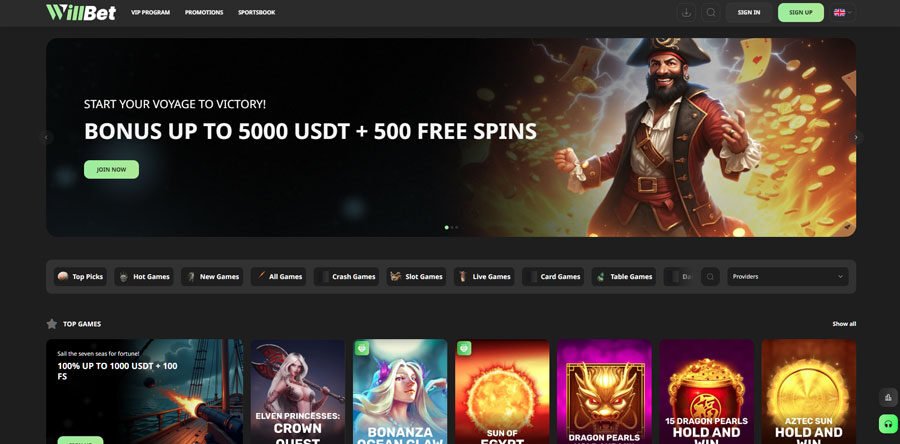 WillBet Casino page d'accueil