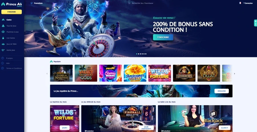 Prince Ali Casino page d'accueil