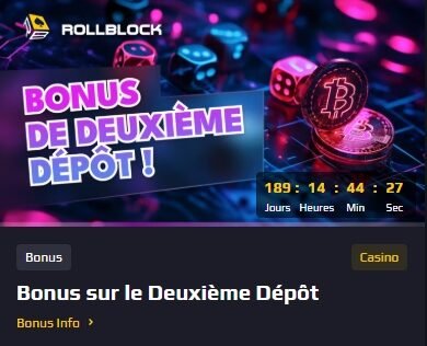 Rollblock Casino bonus de bienvenue 2e dépôt
