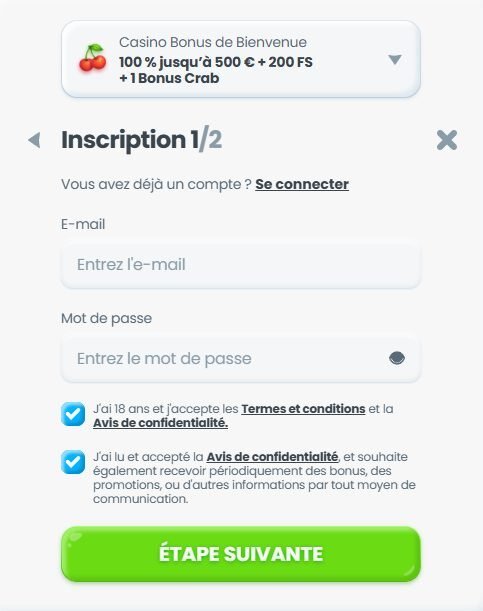 Cazimbo inscription 1ère étpae
