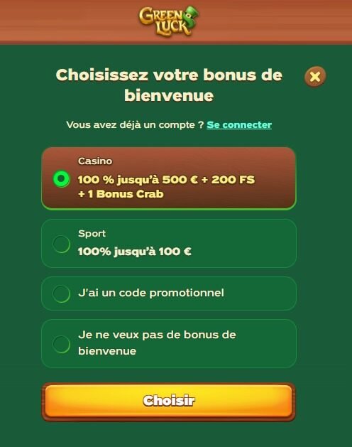 Greenluck Casino choix bonus