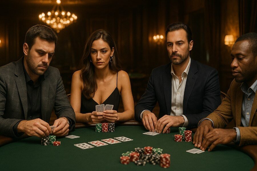 4 joueurs en pleine partie d'Omaha Poker