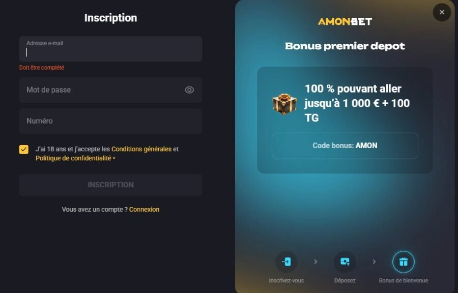 AmonBet Casino page inscription