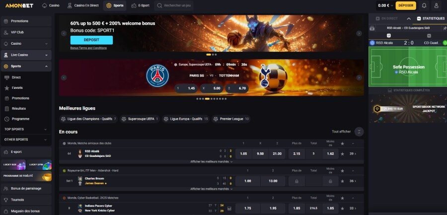 AmonBet Casino page paris sportifs