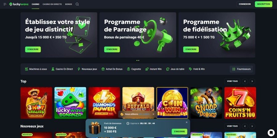 LuckyWave Casino page d'accueil