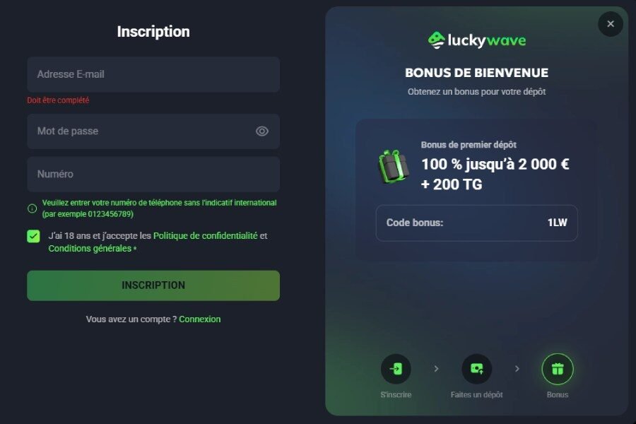 LuckyWave Casino page inscription