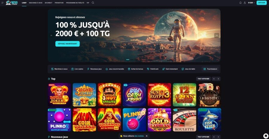 Nova Dreams Casino page d'accueil