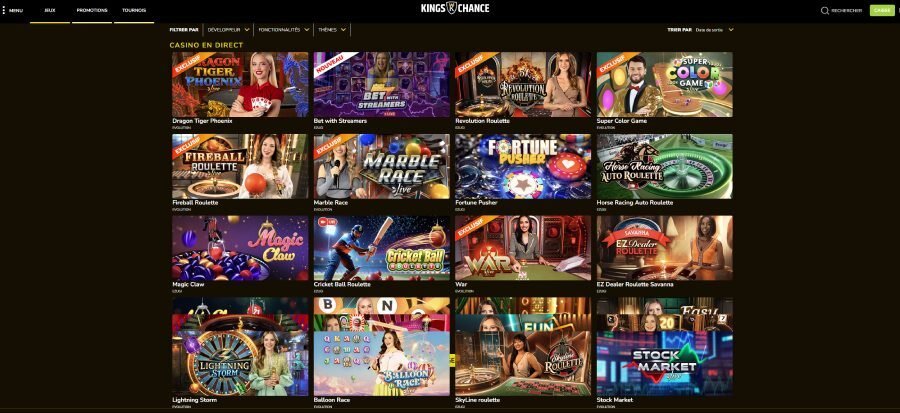 Kings Chance Casino page live casino