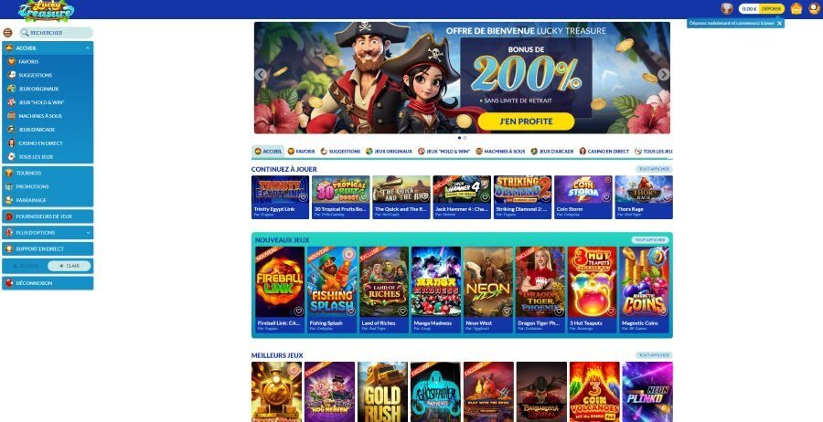 Lucky Treasure Casino page d'accueil