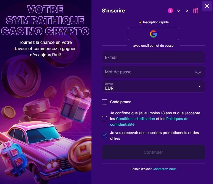 Slotrush Casino page d'inscription