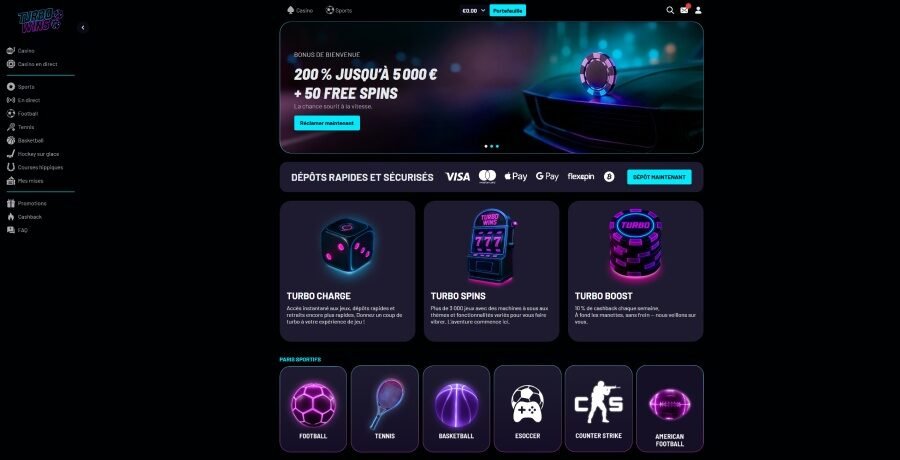 Turbo Wins Casino page d'accueil