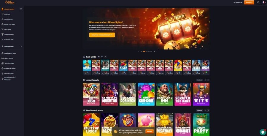 Blazespins Casino page d'accueil