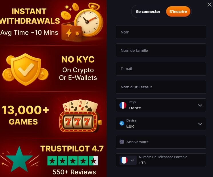 Blazespins Casino page d'inscription