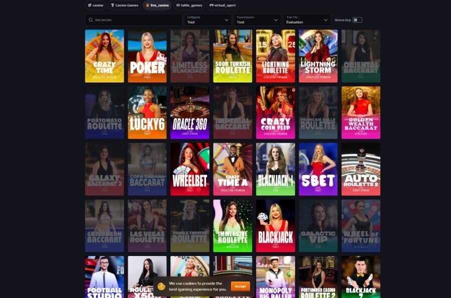 Blazespins Casino page casino en direct