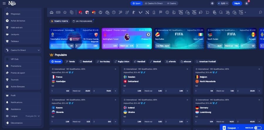 SlotNeo Casino page paris sportifs
